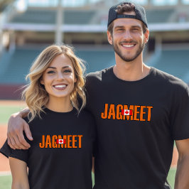 Jagmeet Sinaasappel Vette Tekst Canadese Vlag Kleu T-shirt