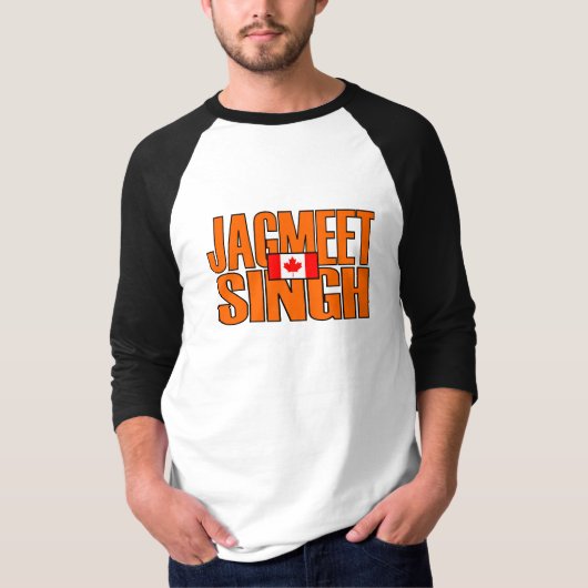 Jagmeet Singh Oranje Block Text Canadian Flag T-shirt (Voorkant)