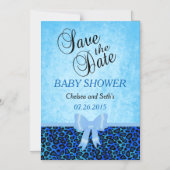 Jaguar Animal Cat Pattern | Blauw | Baby Boy Showe Magnetische Uitnodiging (Voorkant)