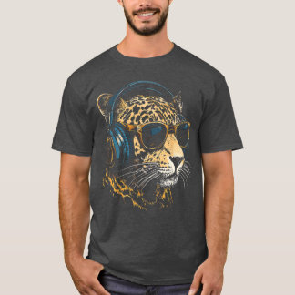 Jaguar Animal Motif Music Headphone Illustration J T-shirt
