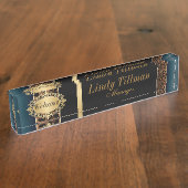 Jaguar Animal Print met Denim Blue Naambordje (Zijkant)