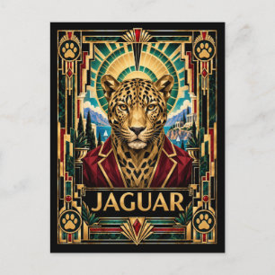Jaguar, Art Deco Wilde Dieren Briefkaart