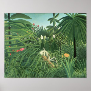 Jaguar Attacking a Horse, 1910 Poster