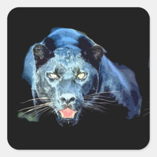 Jaguar - Black Panther Cat Square Stickers