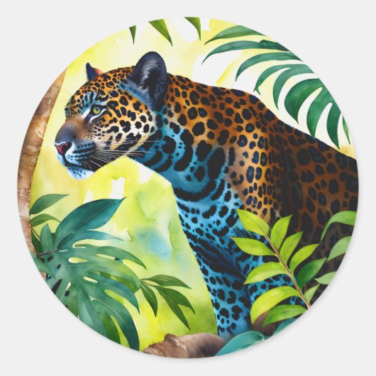 Jaguar Botanical Forest Oerwoud Ronde Sticker (Voorkant)