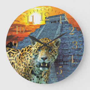 Jaguar & Chichen Itza Temple Wildlife Wall Clock Grote Klok