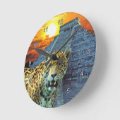 Jaguar & Chichen Itza Temple Wildlife Wall Clock Ronde Klok (Hoek)