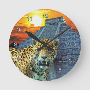 Jaguar & Chichen Itza Temple Wildlife Wall Clock Ronde Klok