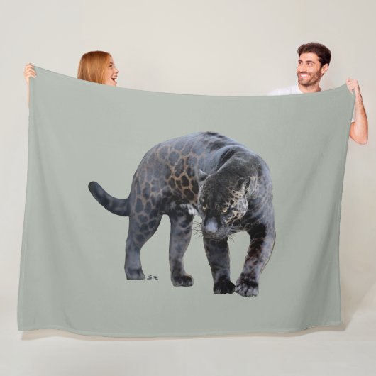 Jaguar Diablo light gray fleece blanket (In situ)