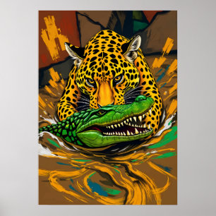 Jaguar en Alligator gevechtskunst Poster