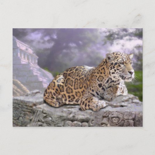 Jaguar en Mayan Temple Briefkaart (Voorkant)
