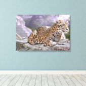 Jaguar en Mayan Temple Canvas Afdruk (Insitu (Houten vloer))