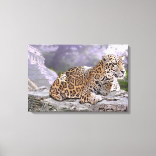 Jaguar en Mayan Temple Canvas Afdruk (Voorkant)