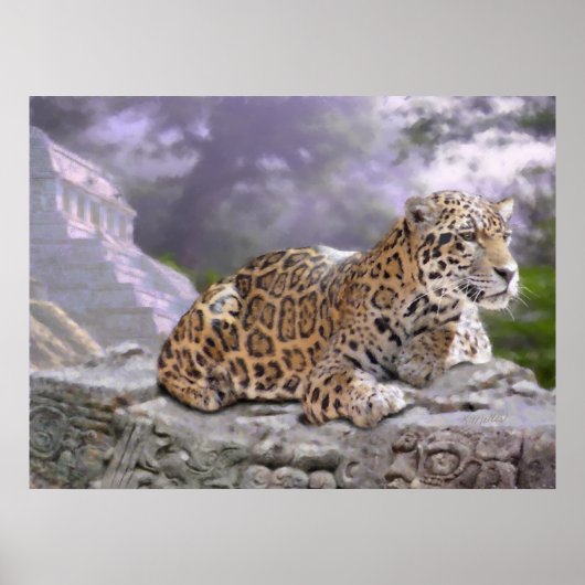 Jaguar en Mayan Temple Poster (Voorkant)