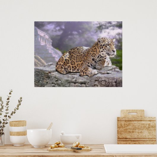 Jaguar en Mayan Temple Poster (Keuken)