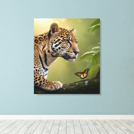 Jaguar in de Amazone mist Canvas Afdruk (Insitu (Houten vloer))