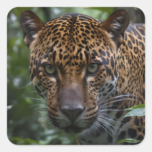 Jaguar in het bos, vierkante sticker (Voorkant)