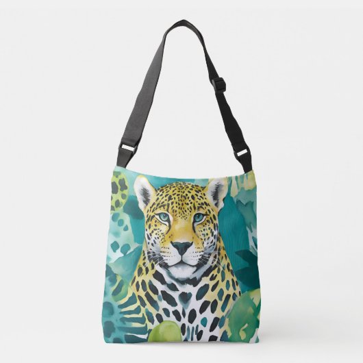 Jaguar Leopard Big Cat Blauwgroen kleuren Crossbody Tas (Voorkant)
