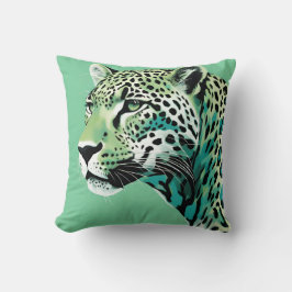 Jaguar Leopard Big Cat Blauwgroen kleuren Kussen