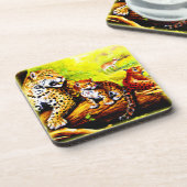 Jaguar Mam en Cubs die zich in Oerwoud verschuilen Bier Onderzetter (Linkerzijde)