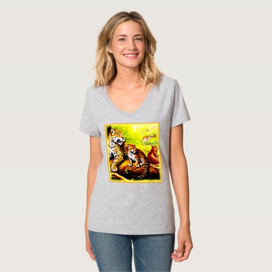 Jaguar Mam en Cubs die zich in Oerwoud verschuilen T-shirt (Voorkant volledig)