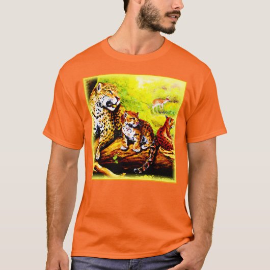 Jaguar Mam en Cubs die zich in Oerwoud verschuilen T-shirt (Voorkant)