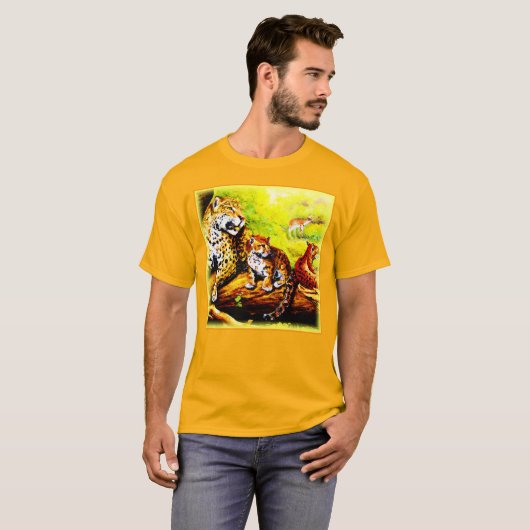 Jaguar Mam en Cubs die zich in Oerwoud verschuilen T-shirt (Voorkant volledig)