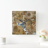 Jaguar & Mayan Temple Ruins Wildlife Wall Clock Vierkante Klok (Huis)