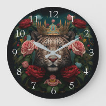 Jaguar met kroon in bloemen Schilderij