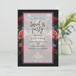 Jaguar met kroon in bloemen Schilderij Kaart