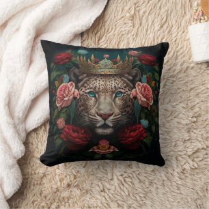 Jaguar met Kroon in Bloemen Schilderij Kussen