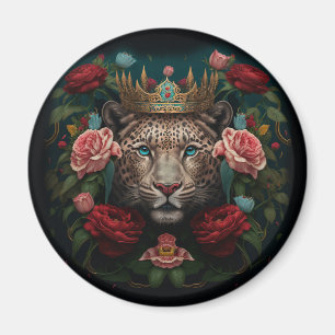 Jaguar met Kroon in Bloemen Schilderij Magneet