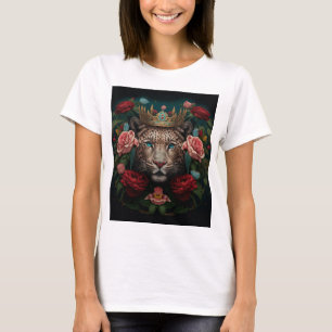 Jaguar met Kroon in Bloemen Schilderij T-shirt