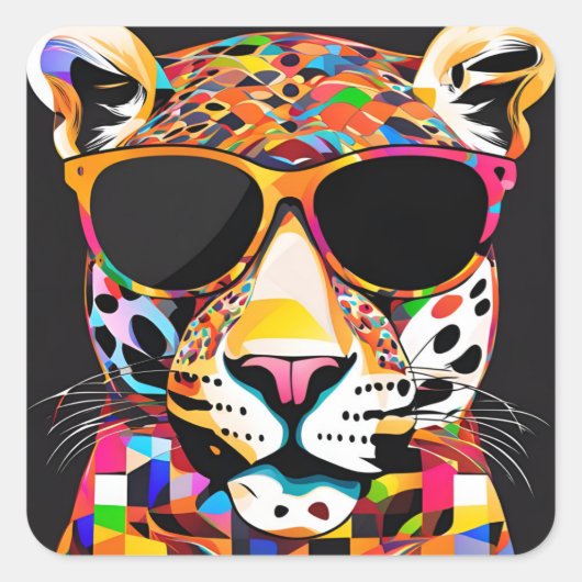 Jaguar met zonnebril vierkante sticker (Voorkant)