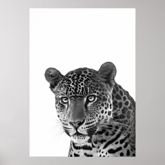 Jaguar Oerwoud Modern Portret zwart wit Poster (Voorkant)