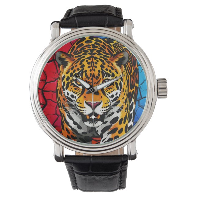 Jaguar op gebarsten aardachtergrond horloge (Voorkant)