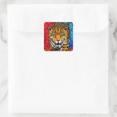 Jaguar op gebarsten aardachtergrond vierkante sticker (Tas)