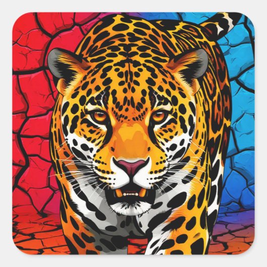 Jaguar op gebarsten aardachtergrond vierkante sticker (Voorkant)