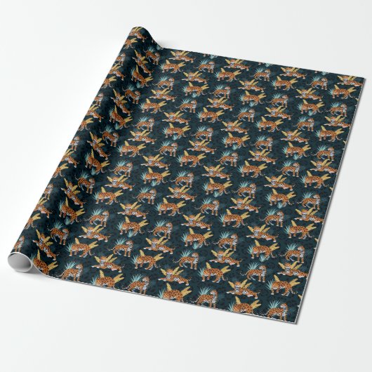 Jaguar Palms Naadloos  Patroon Cadeaupapier (Uitgerold)