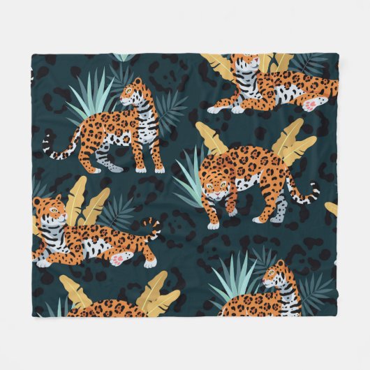 Jaguar Palms Naadloos  Patroon Fleece Deken (Voorkant (Horizontaal))