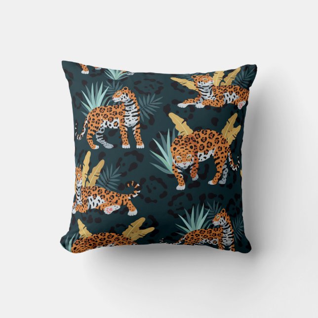 Jaguar Palms Naadloos  Patroon Kussen (Voorkant)
