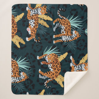 Jaguar Palms Naadloos  Patroon Sherpa Deken