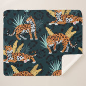 Jaguar Palms Naadloos  Patroon Sherpa Deken (Voorkant (horizontaal))