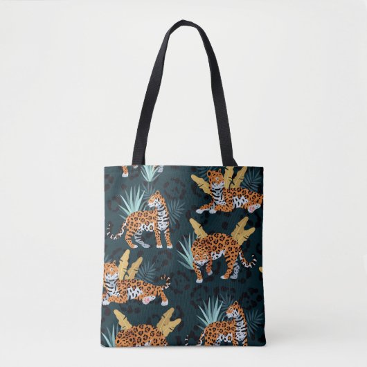 Jaguar Palms Naadloos Patroon Tote Bag (Voorkant)