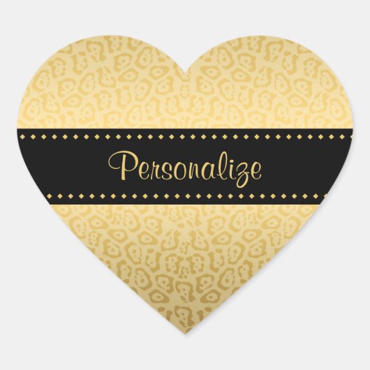 Jaguar Patroon Luxe Zwart en Goud Dierenprint Hart Sticker (Voorkant)