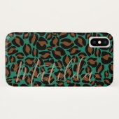 Jaguar Pattern Print Green Brown Personal Name Case-Mate iPhone Case (Achterkant (horizontaal))