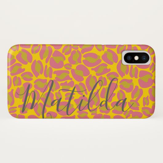 Jaguar Pattern Print Pink Yellow Personal Name Case-Mate iPhone Case (Achterkant (horizontaal))