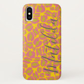 Jaguar Pattern Print Pink Yellow Personal Name Case-Mate iPhone Case (Achterkant)