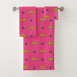 Jaguar pattern towel set: pink bad handdoek