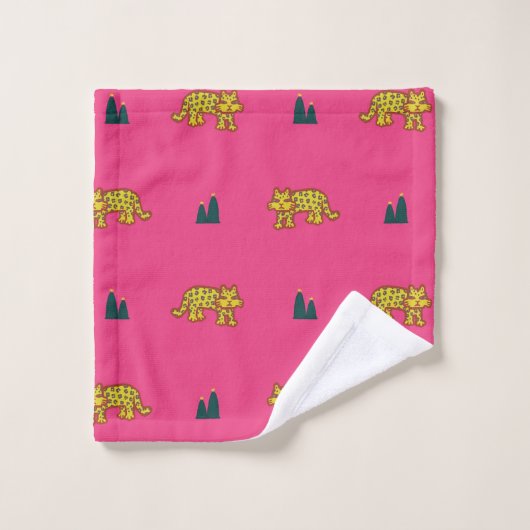 Jaguar pattern towel set: pink bad handdoek (Wasdoekje)